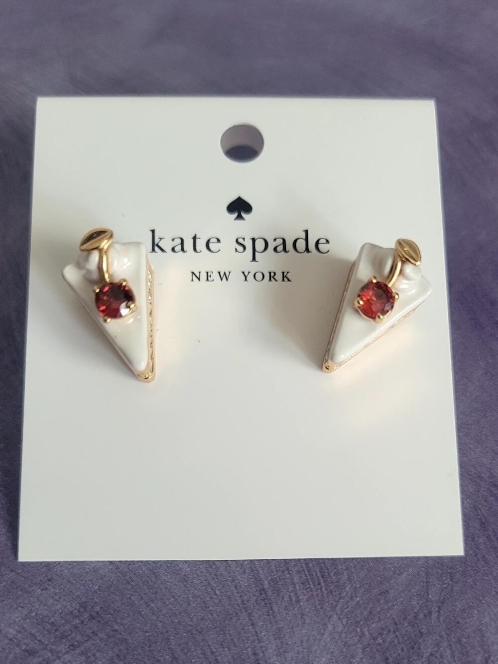 Kate Spade New York White Pie Slice Stud Earrings with Red Gem